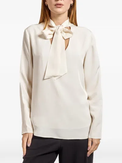 Armani Exchange Pussy-bow Long-sleeve Blouse In Neutral