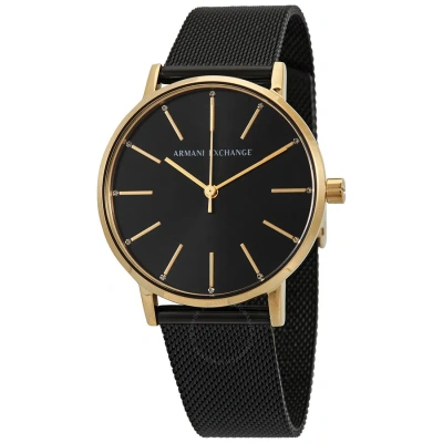 Armani Exchange Quartz Black Dial Stainless Steel Mesh Band Ladies Watch Ax5548 In Gold