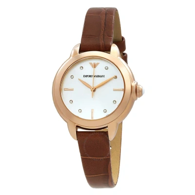 Armani Exchange Quartz Crystal Silver Dial Ladies Watch Ar11525 In Brown / Gold Tone / Rose / Rose Gold Tone / Silver