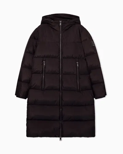 Armani Exchange Quilted Down Puffer Coat With A Hood And Zip Pockets Icon In Brown