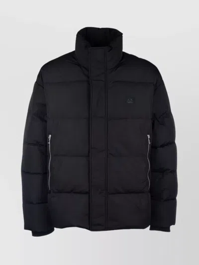 Armani Exchange Quilted High Collar Coat With Side Pockets In Black
