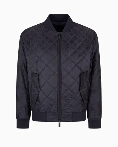 Armani Exchange Quilted Jacket With Tone-on-tone Logo In Navy Blue