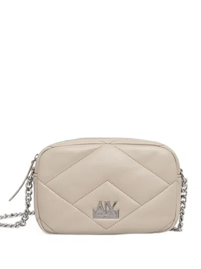 Armani Exchange Quilted Logo-plaque Cross Body Bag In Neutral