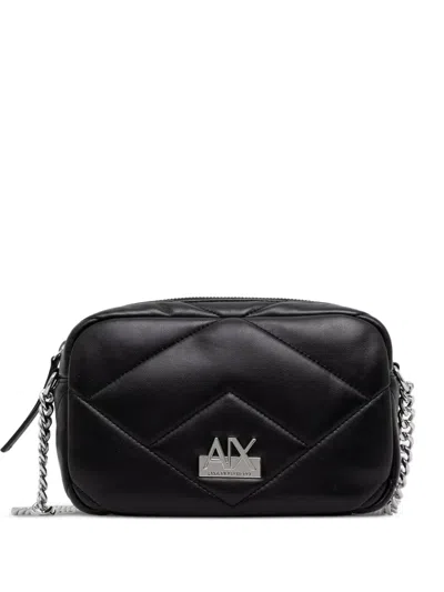 Armani Exchange Quilted Logo-plaque Shoulder Bag In Black