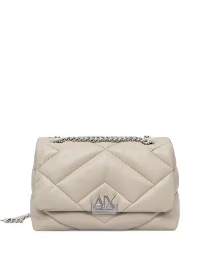 Armani Exchange Quilted Logo-plaque Shoulder Bag In Neutral