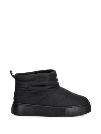 Armani Exchange Quilted Logo-print Boots In Black