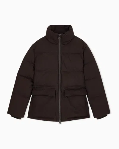 Armani Exchange Quilted Nylon Twill Puffer Jacket With A High Collar In Brown
