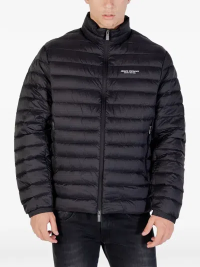 Armani Exchange Quilted Full Zip Down Jacket In Black