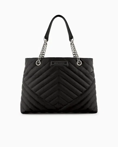 ARMANI EXCHANGE QUILTED SHOPPER BAG WITH CHAIN HANDLES