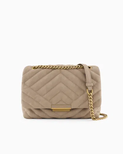 Armani Exchange Quilted Shoulder Bag With Chain In Beige