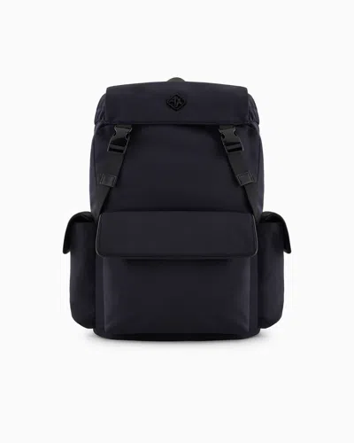 Armani Exchange Rectangular Backpack With External Pockets In Navy Blue