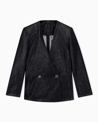 Armani Exchange Regular Fit Blazer In Rigid Cotton Denim With Metallic Yarn In Black