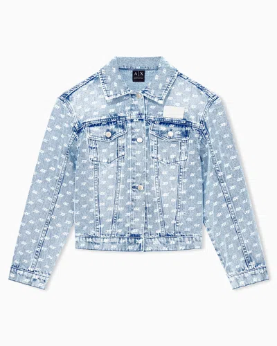 Armani Exchange Regular Fit Blouson Jacket In Rigid Denim With Allover Print In Blue