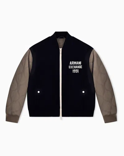 Armani Exchange Regular Fit Blouson Jacket In Virgin Wool Blend In Black
