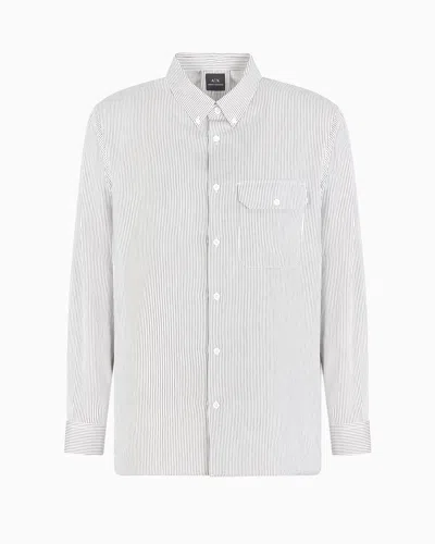 Armani Exchange Regular Fit Button Down Striped Shirt In White