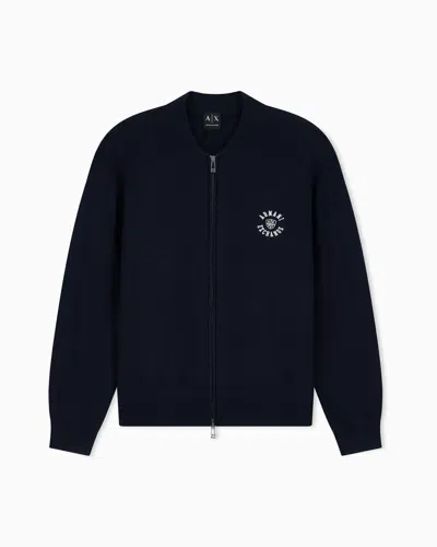 Armani Exchange Regular Fit Cardigan In Knitted Cotton In Blue