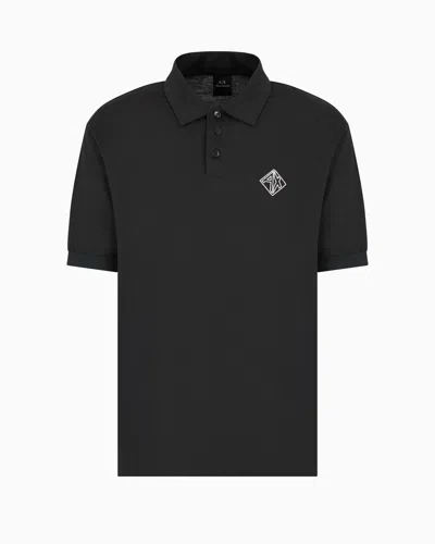 Armani Exchange Regular Fit Cotton Polo With Logo In Black