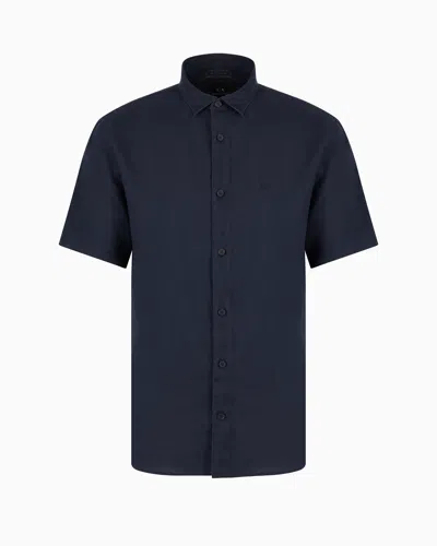 Armani Exchange Regular Fit Cotton Shirt In Navy Blue
