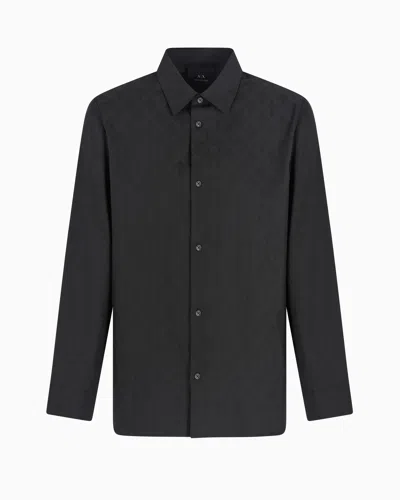Armani Exchange Regular Fit Cotton Shirt With Allover Logo In Tone In Green