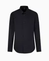 Armani Exchange Regular Fit Cotton Shirt With Allover Logo In Tone In Navy Blue