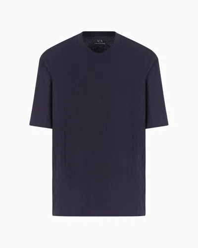 Armani Exchange Regular Fit Cotton T-shirt With Tone-on-tone Allover Logo In Navy Blue