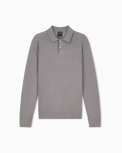 Armani Exchange Regular Fit Knit Polo In Lyocell Wool Mix In Gray