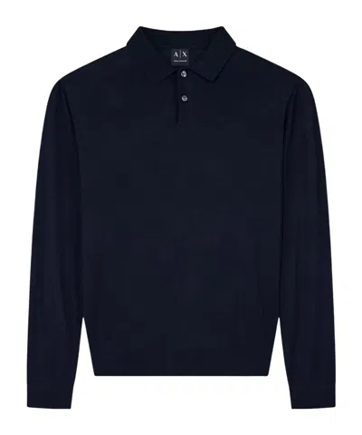 Armani Exchange Regular Fit Knit Polo In Lyocell Wool Mix In Transparent