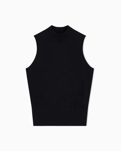 Armani Exchange Regular Fit Knit Top In A Cotton Viscose And Silk Blend In Black