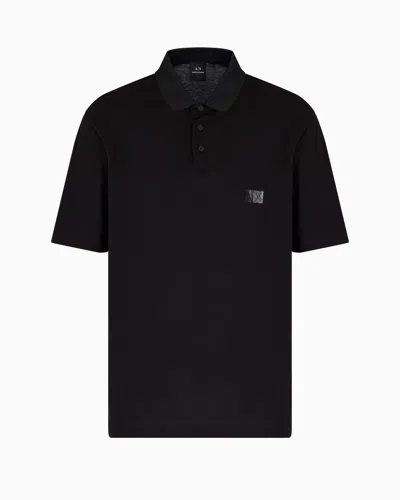 Armani Exchange Regular Fit Mercerised Cotton Polo In Black