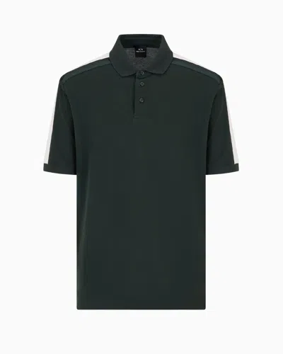 Armani Exchange Regular Fit Piquet Polo With Shoulder Bands In Green