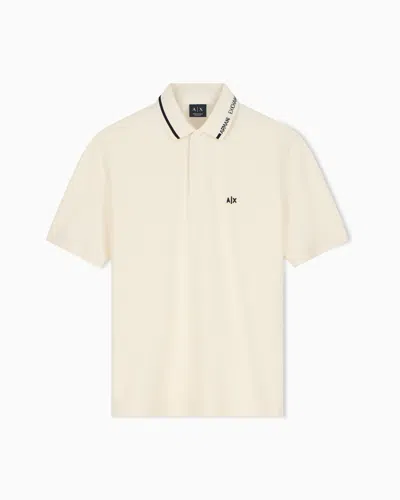 Armani Exchange Regular Fit Polo Shirt In Cotton Piqué With Rib Details In Neutral