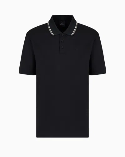 Armani Exchange Regular Fit Polo Shirt In Mercerised Cotton In Black