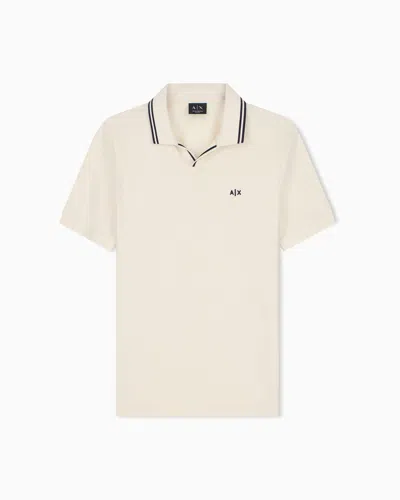 Armani Exchange Regular Fit Polo Shirt Mercerized Cotton Jersey In White