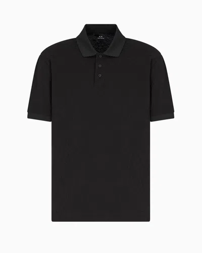 Armani Exchange Regular Fit Polo Shirt With Tone-on-tone Allover Logo In Black