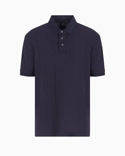 Armani Exchange Regular Fit Polo Shirt With Tone-on-tone Allover Logo In Navy Blue