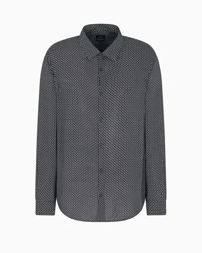 Armani Exchange Chemise À Motif En Coton Mélangé In Deep Navy Logo Twist