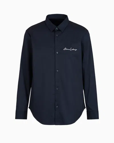 Armani Exchange Regular Fit Shirt In Stretch Satin Cotton In Blue