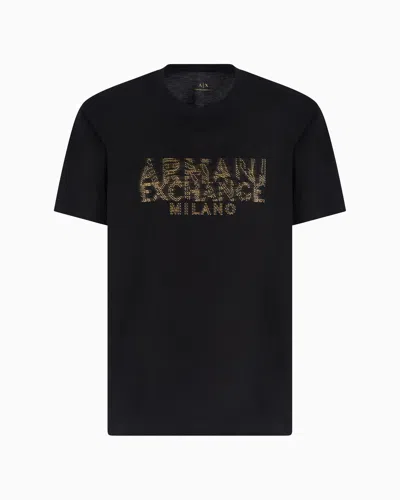 Armani Exchange Regular Fit T-shirt With Blurred Logo Effect In Black