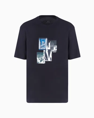 Armani Exchange Regular Fit T-shirt With Photo Print In Navy Blue