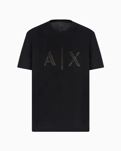 Armani Exchange Regular Fit T-shirt With Rhinestone Logo In Black