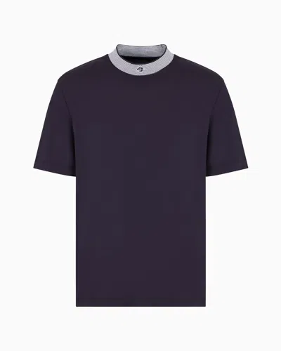 Armani Exchange Regular Fit T-shirt With Striped Profile Neckline In Purple