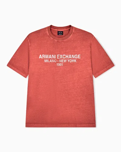 Armani Exchange Regular T-shirt Garment-dyed Cotton Jersey In Blue