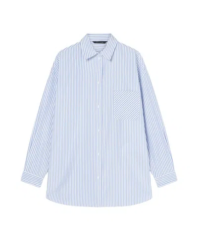 Armani Exchange Relaxed Fit Striped Shirt For Women In Blue