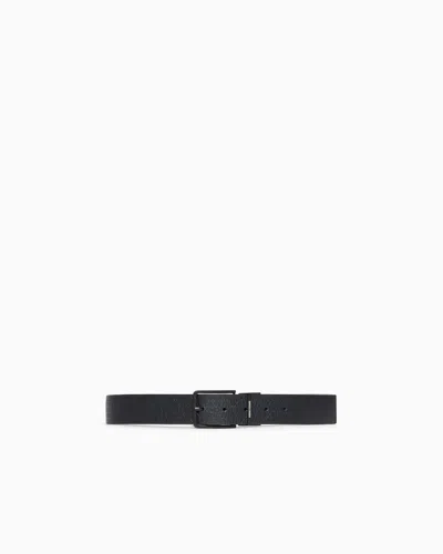 Armani Exchange Reversible Belt In Solid Color With Allover Logo In Black