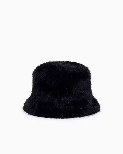 Armani Exchange Reversible Bucket Hat In Velvet Effect Nylon In Black
