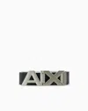 Armani Exchange Reversible Leather Belt With Satin Metal Logo Buckle In Navy Blue