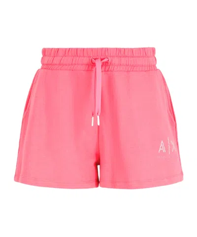 Armani Exchange Rhinestone-logo Cotton Shorts In Pink