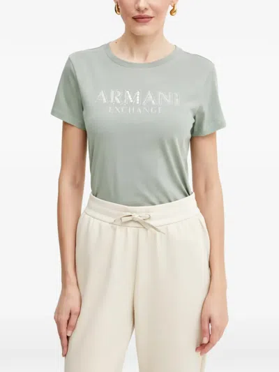 Armani Exchange Rhinestone-embelished T-shirt In Green