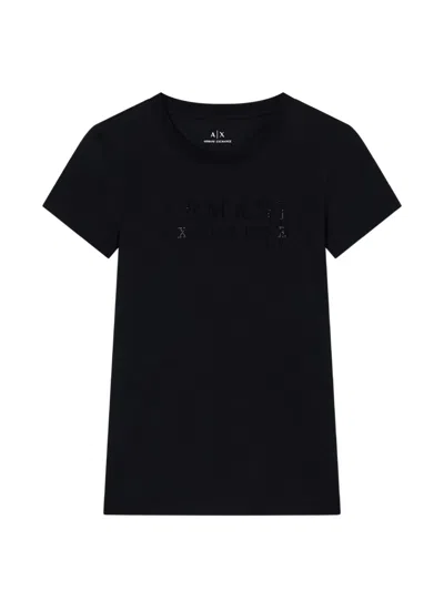 Armani Exchange Rhinestone-embellished Logo T-shirt In Black