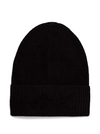 Armani Exchange Rhinestone-logo Beanie Hat In Black
